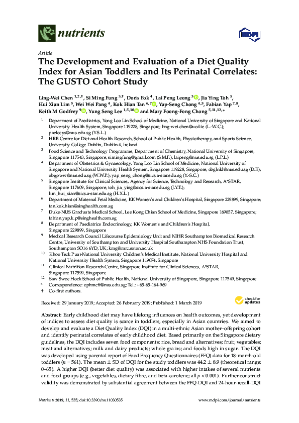 (PDF) The Development and Evaluation of a Diet Quality Index for Asian ...