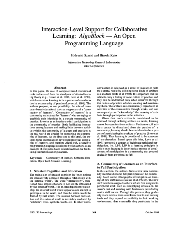 (PDF) Interaction-level support for collaborative learning