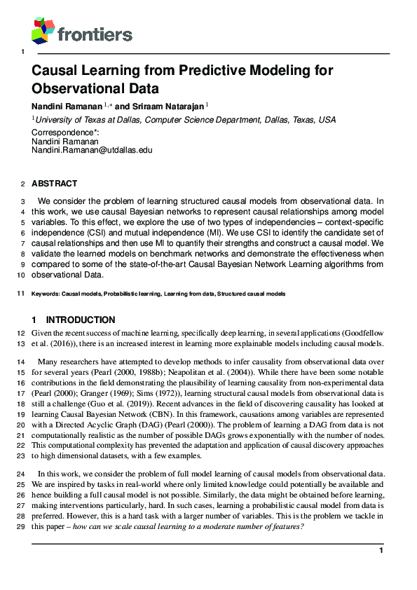 (PDF) Causal Learning From Predictive Modeling for Observational Data