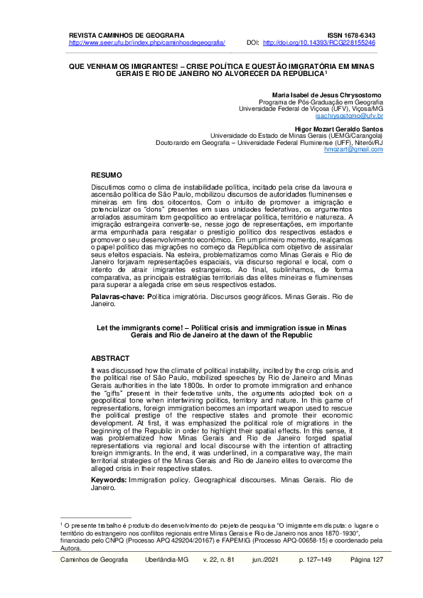 (PDF) Que Venham Os Imigrantes! Crise Política e Questão Imigratória Em ...