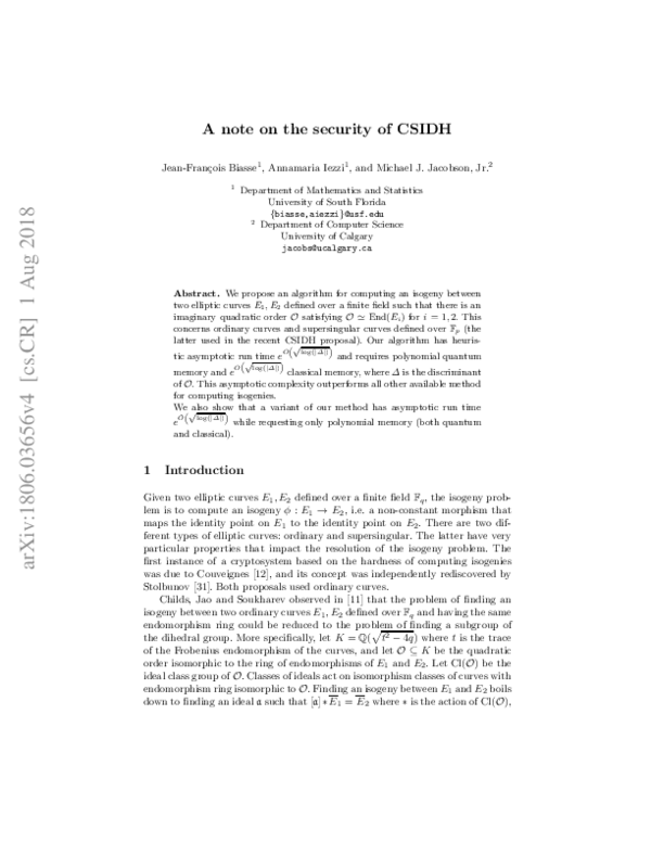 (PDF) A Note on the Security of CSIDH