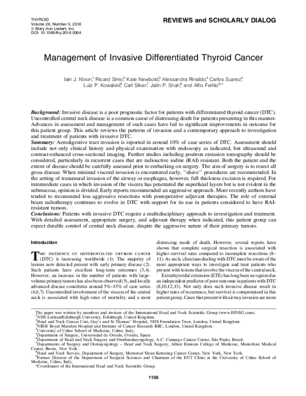 (PDF) Management of Invasive Differentiated Thyroid Cancer