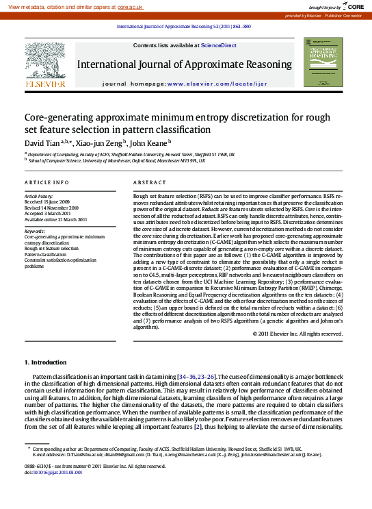 (PDF) Core-generating approximate minimum entropy discretization for ...