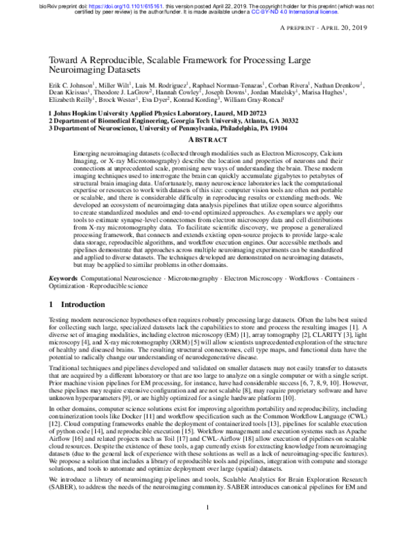 (PDF) Toward A Reproducible, Scalable Framework for Processing Large ...