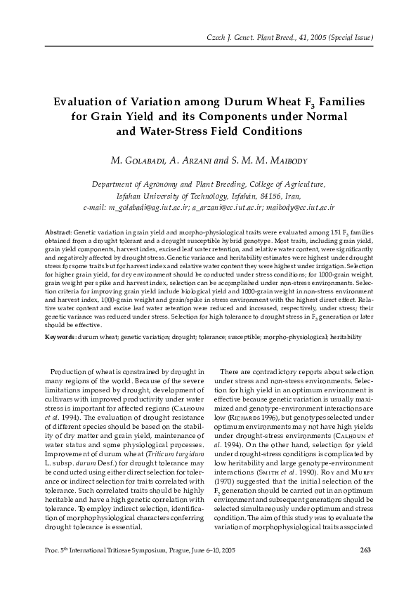 (PDF) Evaluation of variation among durum wheat f 3 families for grain ...