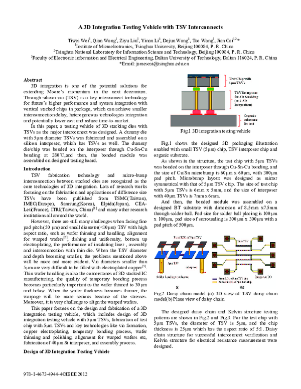 (PDF) A 3D integration testing vehicle with TSV interconnects