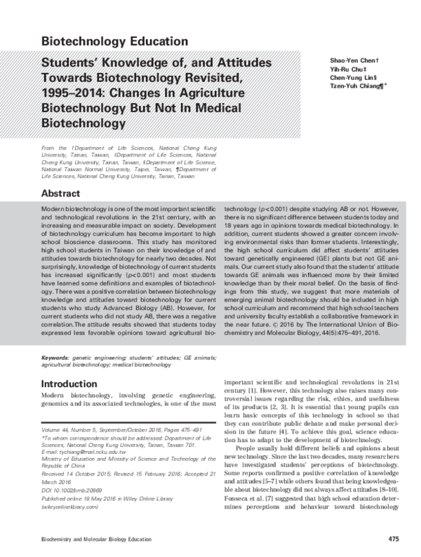 (PDF) Students' knowledge of, and attitudes towards biotechnology ...