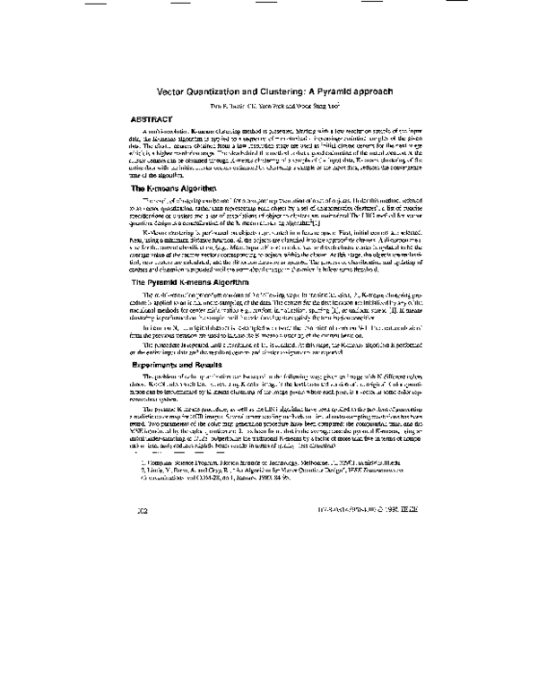(PDF) Vector quantization and clustering: a pyramid approach