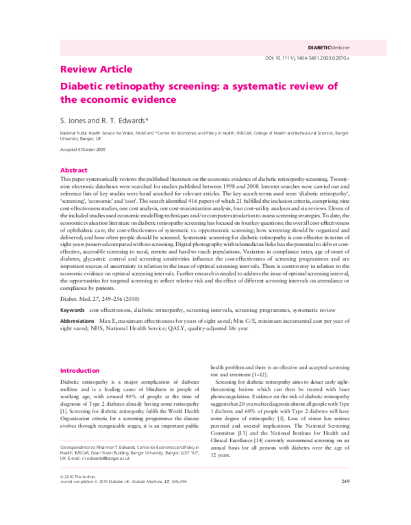 (PDF) Diabetic retinopathy screening: a systematic review of the ...