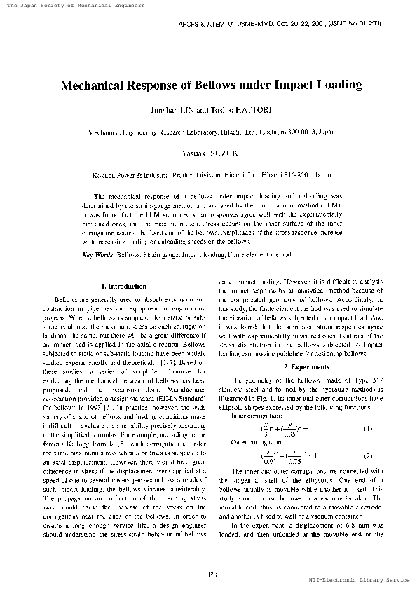 (PDF) Mechanical Response of Bellows under Impact Loading(Impact 2)