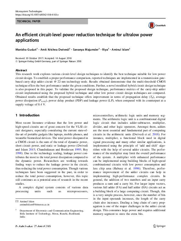 (PDF) An efficient circuit-level power reduction technique for ultralow ...