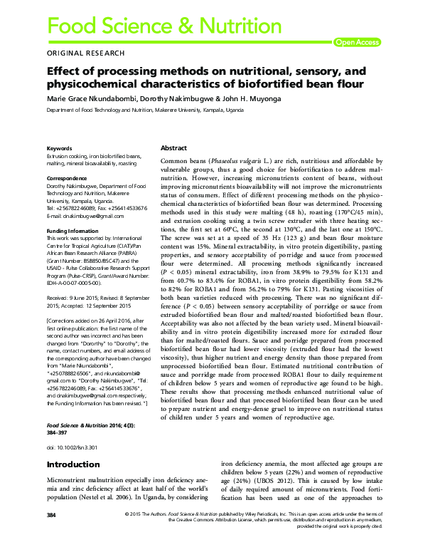 (PDF) Effect of processing methods on nutritional, sensory, and ...