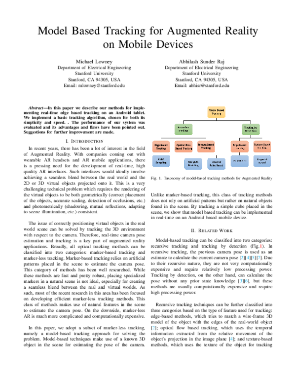 (PDF) Model Based Tracking for Augmented Reality on Mobile Devices