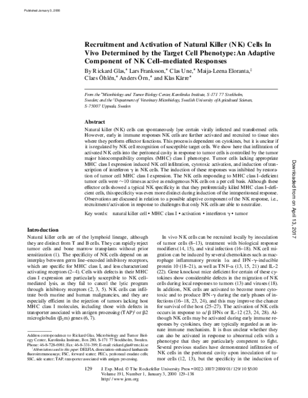 (PDF) Recruitment and Activation of Natural Killer (Nk) Cells in Vivo ...