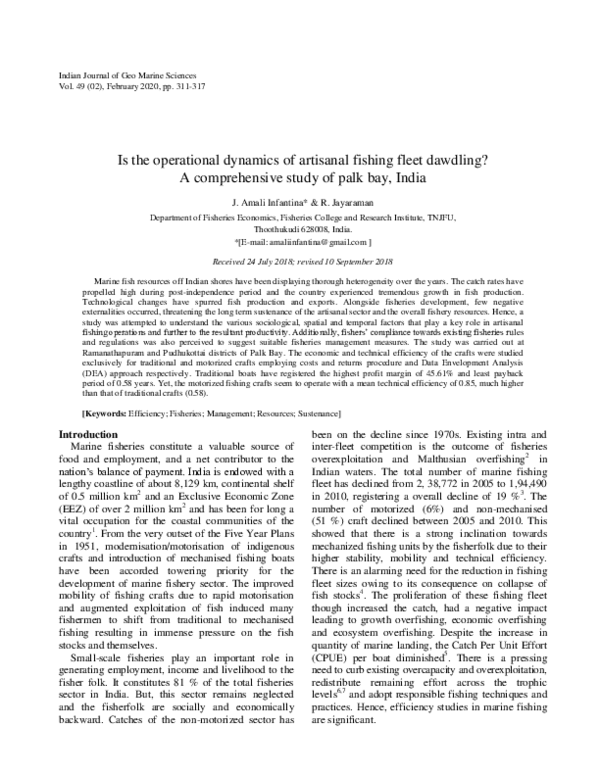 Is the operational dynamics of artisanal fishing fleet dawdling? A comprehensive study of palk bay, India