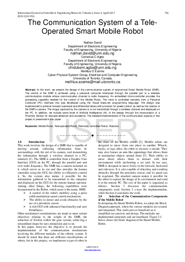 (PDF) The Communication System of a Tele-Operated Smart Mobile Robot