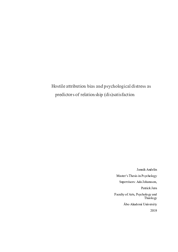 (PDF) Hostile attribution bias and psychological distress as predictors ...
