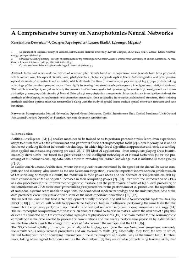 (PDF) A Comprehensive Survey on Nanophotonics Neural Networks