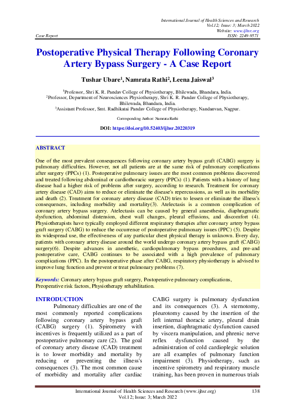 (PDF) Postoperative Physical Therapy Following Coronary Artery Bypass ...