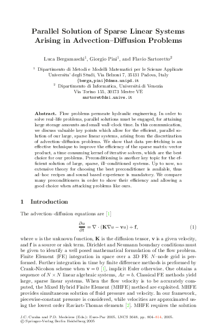 (PDF) Parallel Solution of Sparse Linear Systems Arising in Advection ...