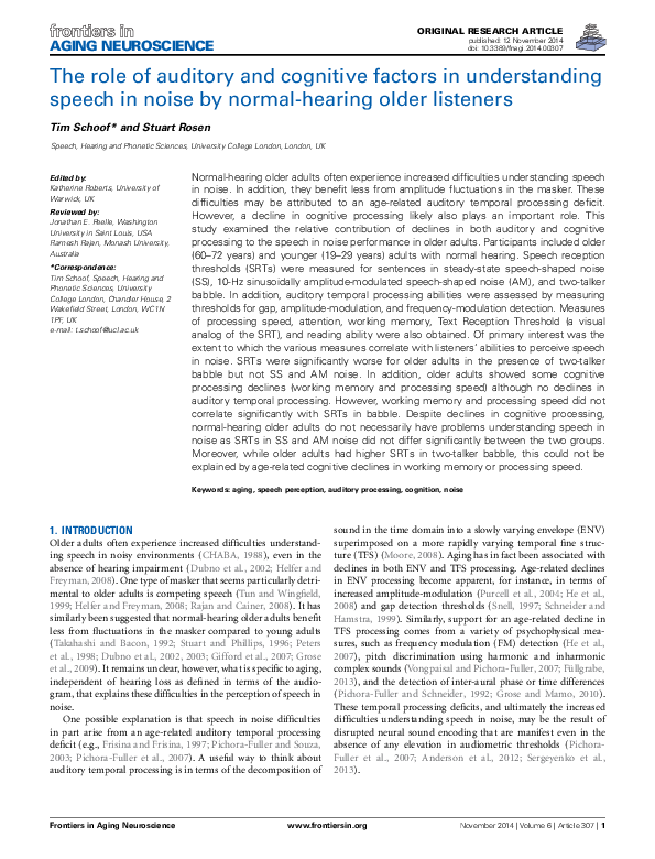 (PDF) The role of auditory and cognitive factors in understanding ...