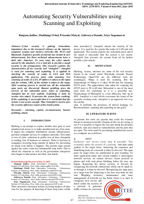 (PDF) Automating Security Vulnerabilities using Scanning and Exploiting