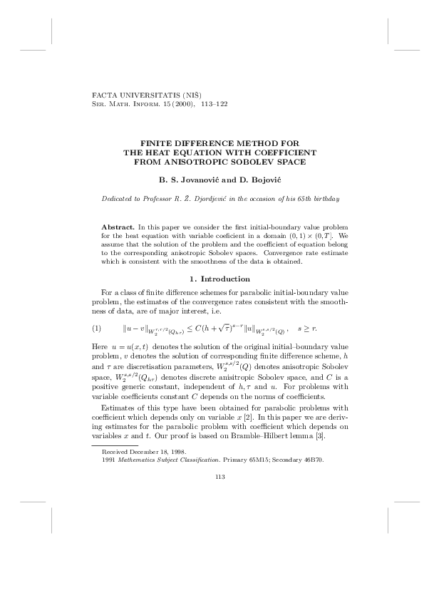 (PDF) Finite Difference Method for the Heat Equation with Coefficient ...