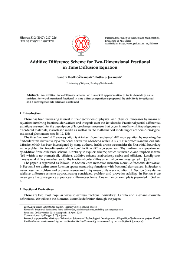 (PDF) Additive difference scheme for two-dimensional fractional in time ...