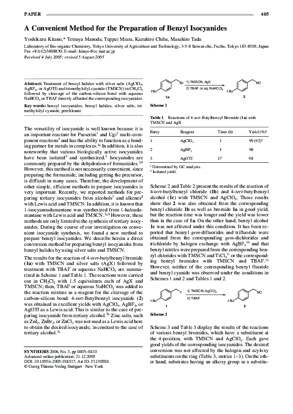 (PDF) A Convenient Method for the Preparation of Benzyl Isocyanides