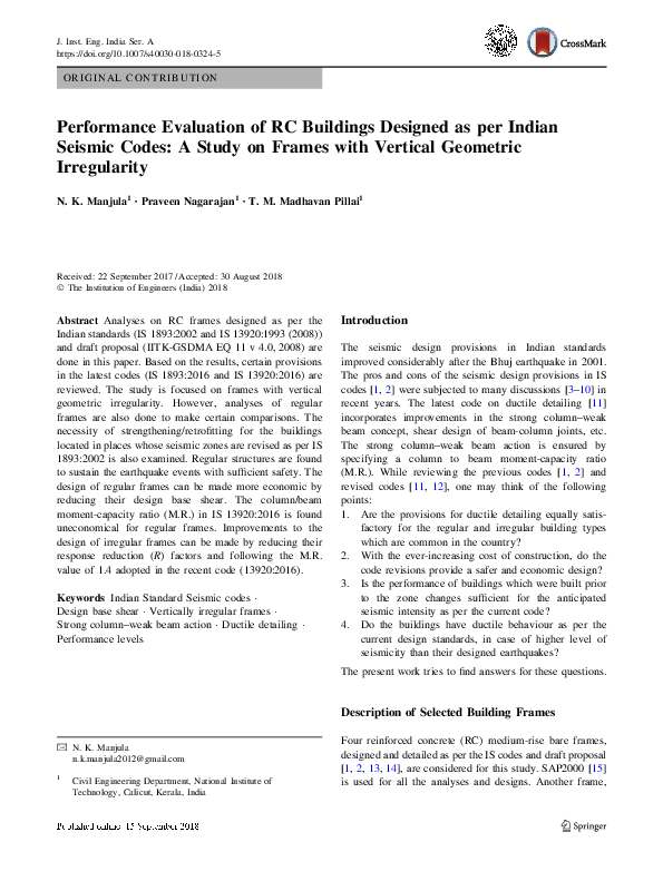 (PDF) Performance Evaluation of RC Buildings Designed as per Indian ...