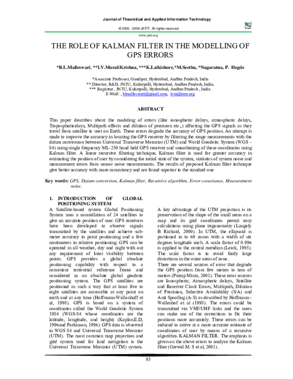 (PDF) The Role of Kalman Filter in the Modelling of GPS Errors