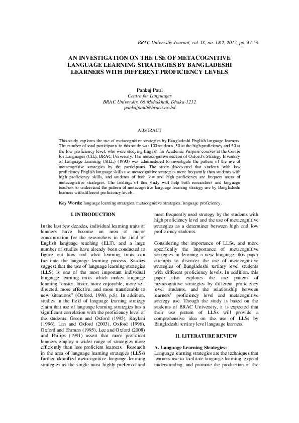 (PDF) An investigation on the use of metacognitive language learning ...