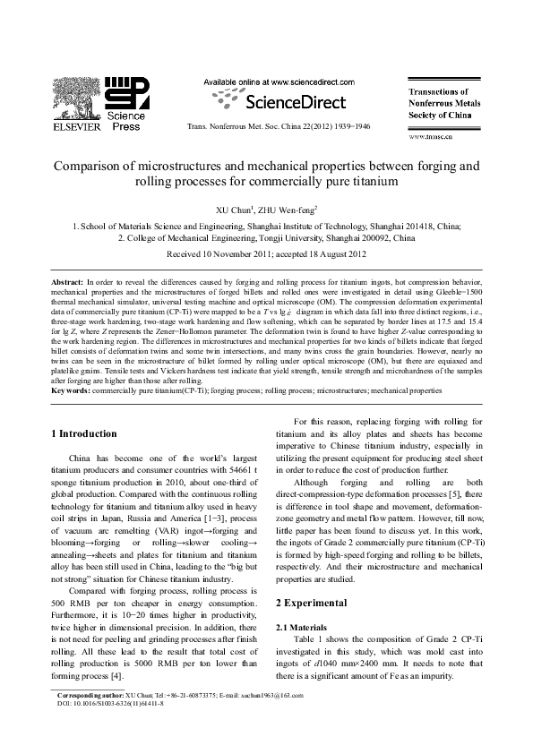 (PDF) A comparison of microstructures and mechanical properties in a Cu ...