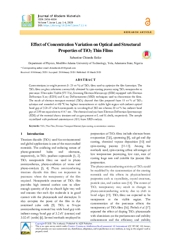 (PDF) Effect of Concentration Variation on Optical and Structural ...