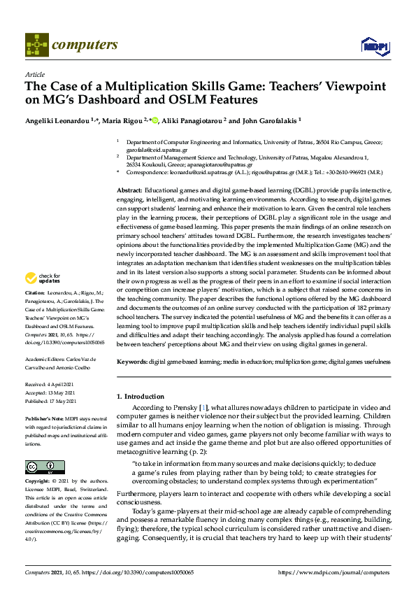 (PDF) The Case of a Multiplication Skills Game: Teachers’ Viewpoint on ...