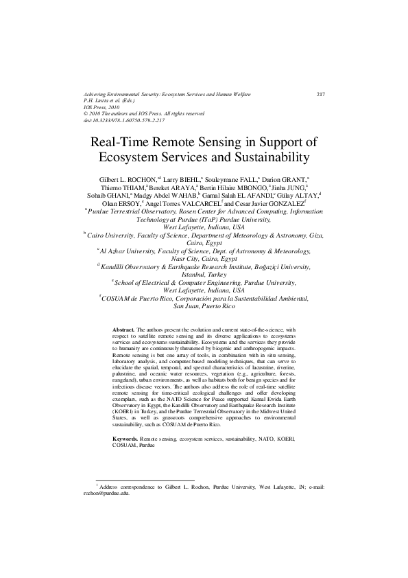 (PDF) Real-Time Remote Sensing in Support of Ecosystem Services and ...