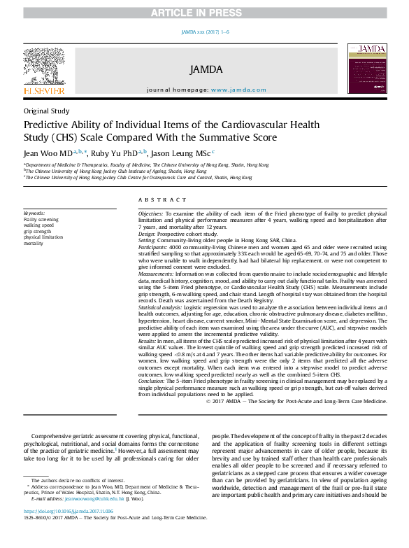 (PDF) Predictive Ability of Individual Items of the Cardiovascular ...