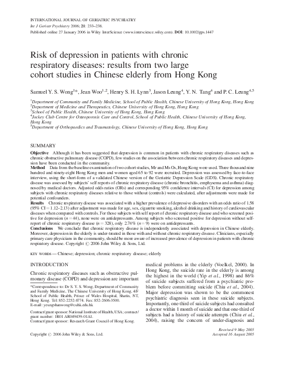 (PDF) Risk of depression in patients with chronic respiratory diseases ...