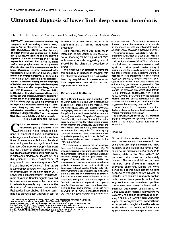 (PDF) Ultrasound diagnosis of lower limb deep venous thrombosis