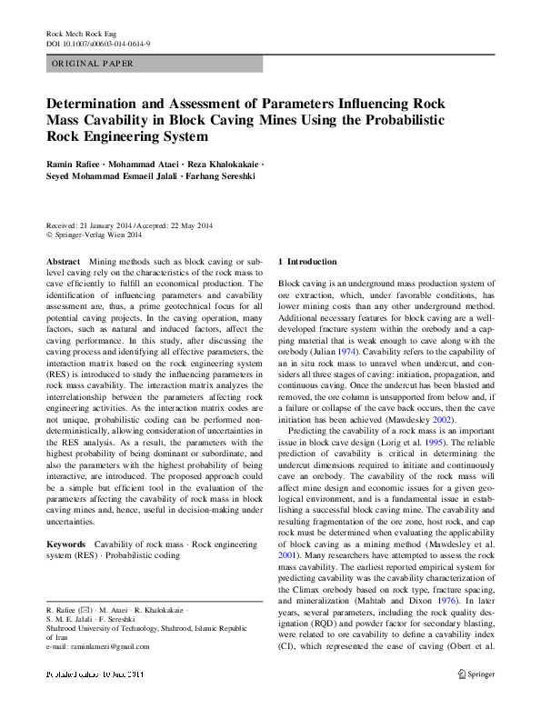 (PDF) Determination and Assessment of Parameters Influencing Rock Mass ...