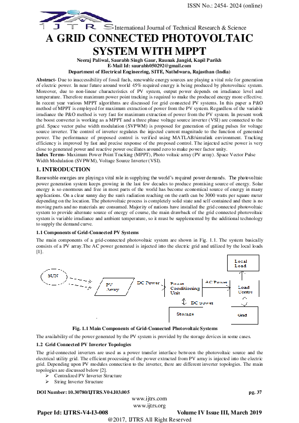 (PDF) A Grid Connected Photovoltaic System with MPPT