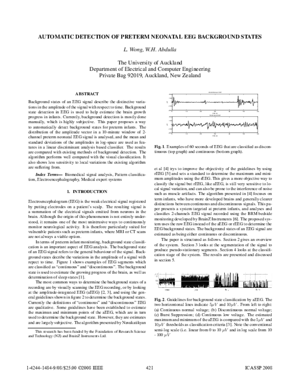 (PDF) Automatic detection of preterm neonatal EEG background states