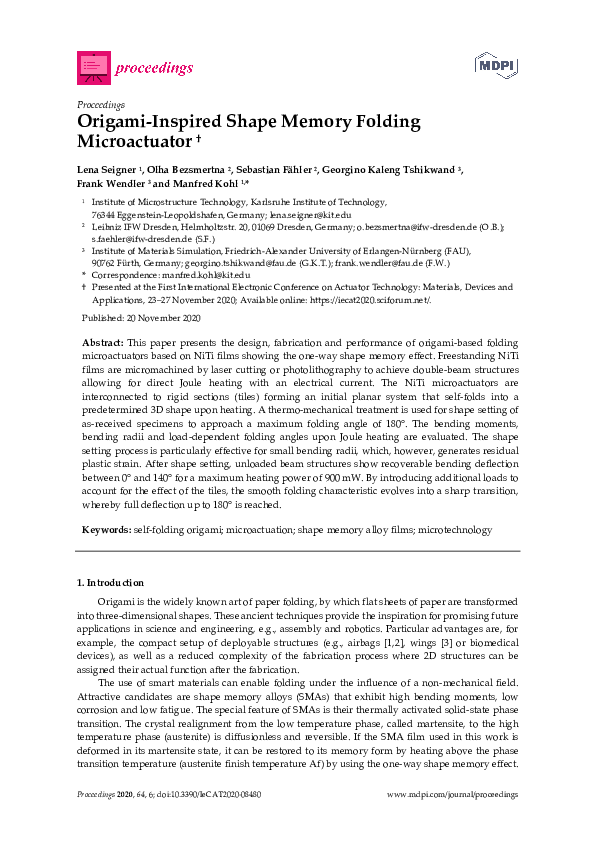 (PDF) Origami-Inspired Shape Memory Folding Microactuator