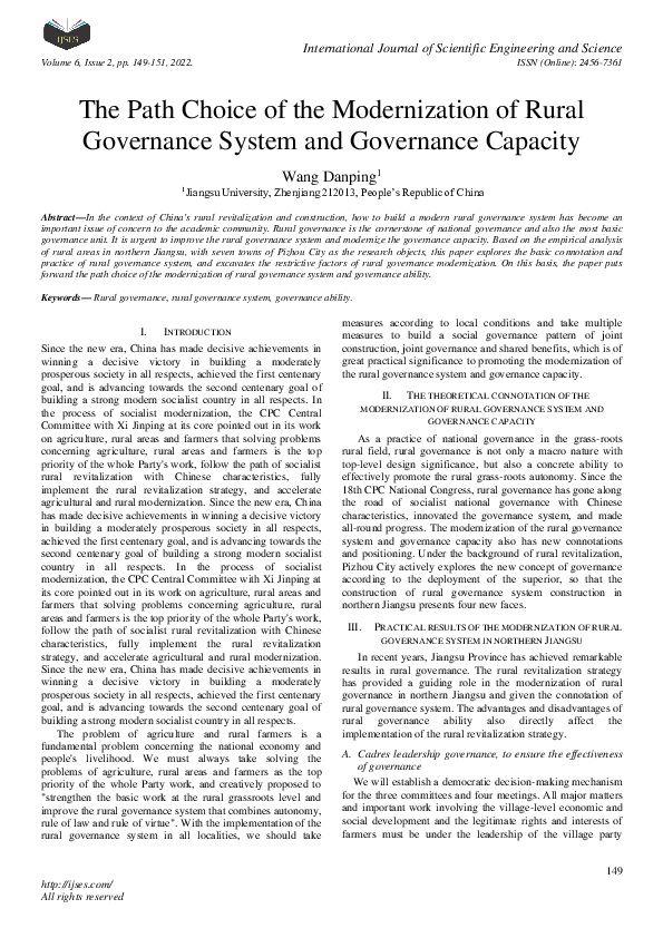 (PDF) The Path Choice of the Modernization of Rural Governance System ...
