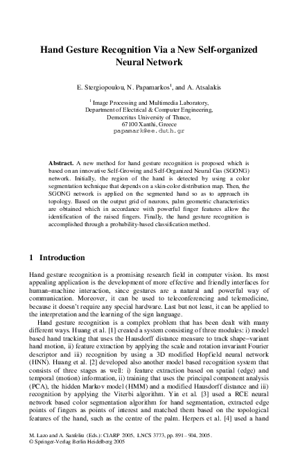 (PDF) Hand Gesture Recognition Via a New Self-organized Neural Network