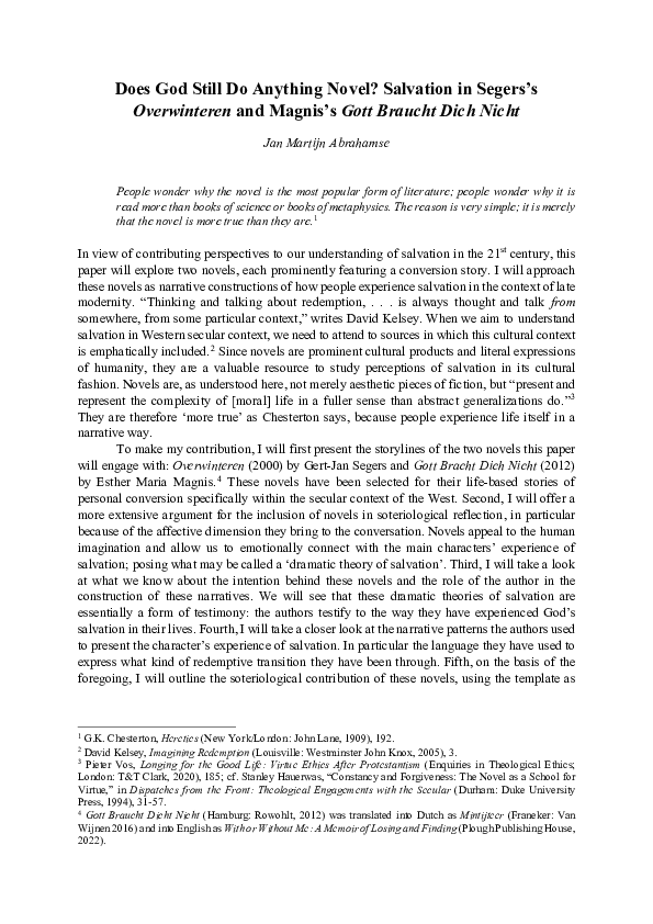 (PDF) "Does God Still Do Anything Novel? Salvation in Segers