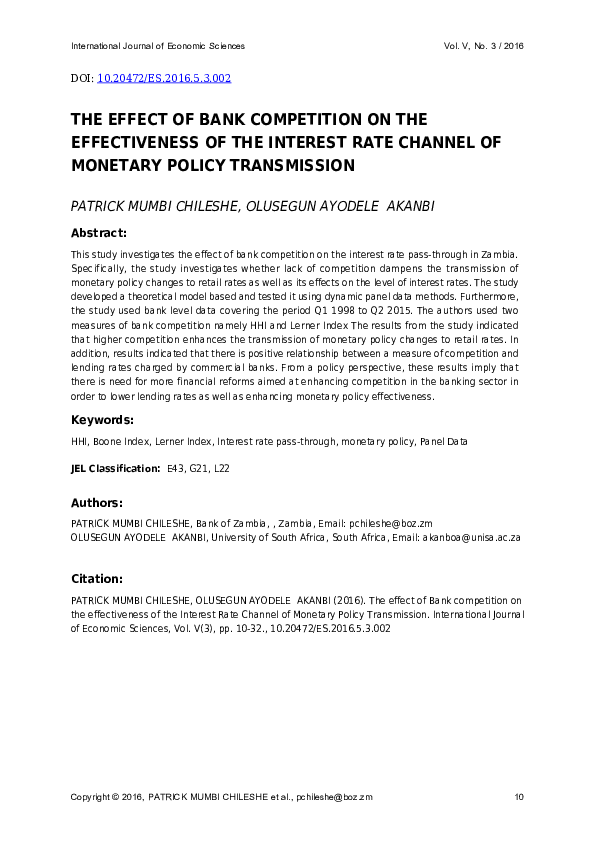 (PDF) The Effect of Bank Competition on the Effectiveness of the ...