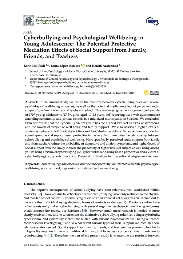 (PDF) Cyberbullying and Psychological Well-being in Young Adolescence ...
