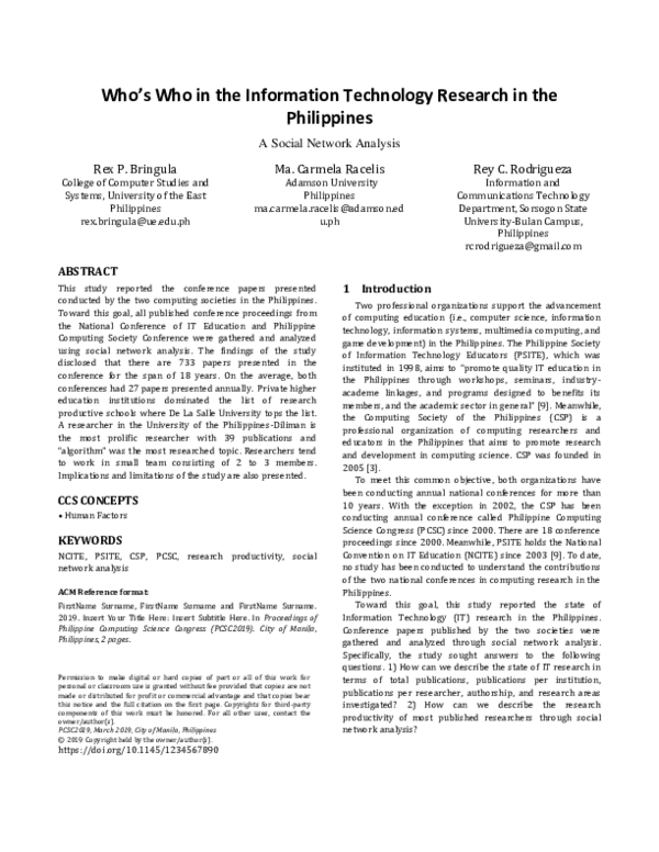 (PDF) Who’s Who in the Information Technology Research in the Philippines