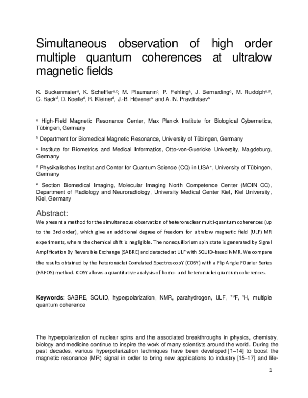 (PDF) Simultaneous observation of high order multiple quantum ...